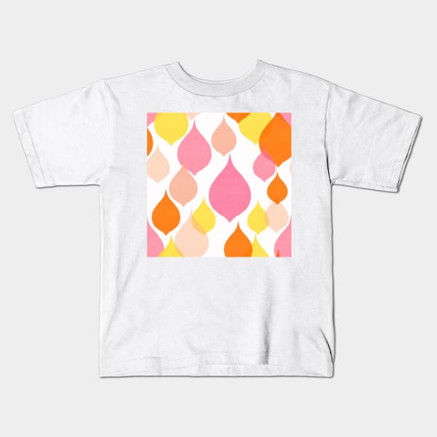 Sixties teardrop shape pink orange yellow Linen textured heart Kids T-Shirt by Kimmygowland